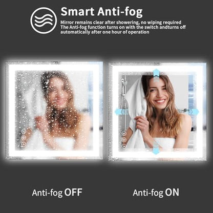 Koonmi 40x40 LED Bathroom Mirror, Shatterproof Mirror with Light