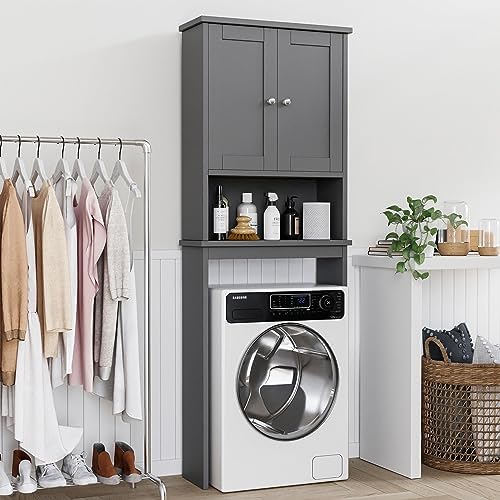 Shintenchi Over the Toilet Storage Cabinet, Bathroom Shelf Organizer with Anti-Tip Device Small Freestanding Space Saver with Adjustable Shelf, Gray
