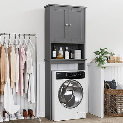 Shintenchi Over the Toilet Storage Cabinet, Bathroom Shelf Organizer with Anti-Tip Device Small Freestanding Space Saver with Adjustable Shelf, Gray