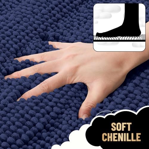 OLANLY Thick Bathroom Rugs 30x20, Chenille Bath Rugs, Twilight Sapphire