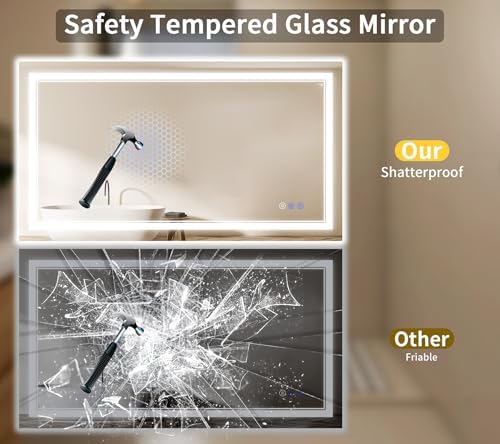 36"x48" LED Bathroom Mirror with Lights, Anti-Fog, Backlit + Front Lit, Shatter-Proof Tempered Glass
