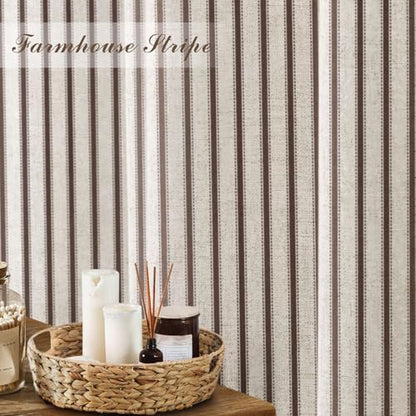 Farmhouse Striped Shower Curtain Brown Vintage Linen Curtain 72"W X 72"L