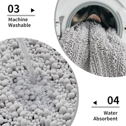 Disolla Silver Bath Mat 24x36 Inch - Luxury Chenille Bathroom Rug, Extra Soft Shaggy Plush Absorbent Mat, Non-Slip Washable Rug for Bathtub, Shower and Bedside