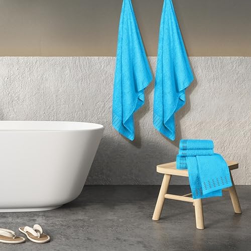 BELIZZI HOME Ultra Soft 6 Pack Cotton Towel Set, Contains 2 Bath Towels 28x55 inch, 2 Hand Towels 16x24 inch & 2 Wash Cloths 12x12 inch, Ideal Everyday use, Compact & Lightweight - Turquoise Blue