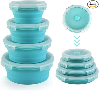 Collapsible Food Storage Containers, Collapsible Bowls with Lids for Camping Kitchen Stuff, RV Accessories for Inside Storage and Organization Camper Must Haves, Space Saving Silicone Bowls