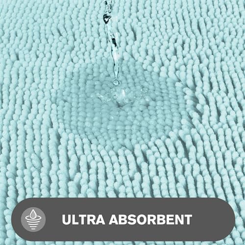 Aqua Bathroom Rugs – Absorbent and Washable Bath Mat, Non-Slip, Thick Soft Chenille Bath Rugs for Bathroom Floor, Shower, Sink - 17" x 24"