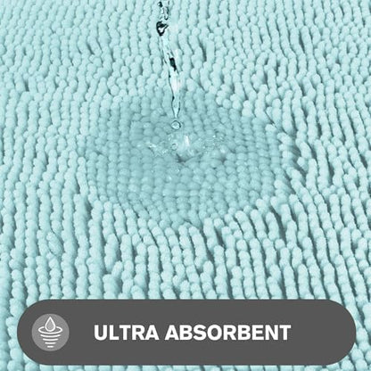 Aqua Bathroom Rugs Sets 2 Piece – Absorbent and Washable Bath Mat, Non-Slip, Thick Soft Chenille Bath Rugs for Bathroom Floor, Shower, Sink - 17" x 24"+20" x 32"