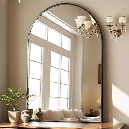 HARRITPURE Arched Bathroom Mirror 30"x48" Black Large Wall Mounted Mirror