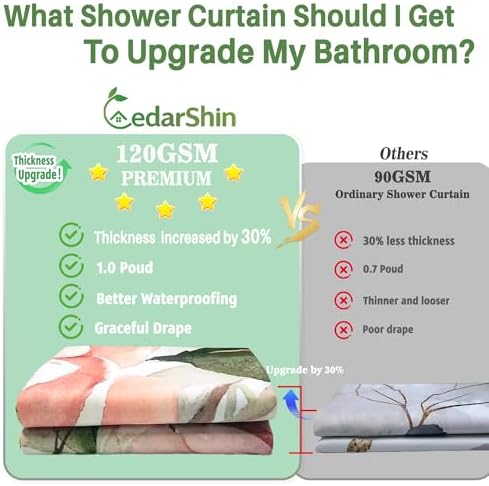 Floral Flower Shower Curtain Set with 12 Hooks,Thick 120GSM 72x72