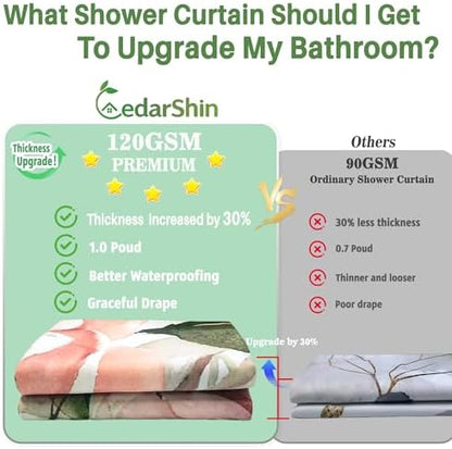 Floral Flower Shower Curtain Set with 12 Hooks,Thick 120GSM 72x72