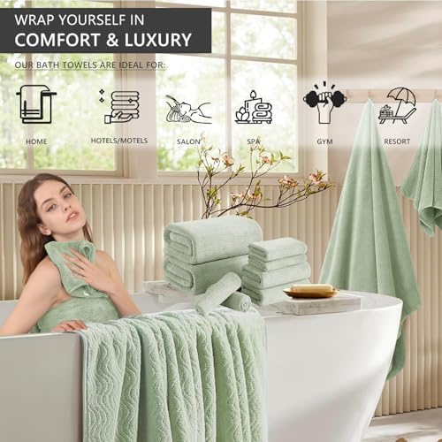 4 Piece Extra Large Bath Towel 35"x70" Oversized Bath Sheet Green Bath Towel Set for Bathroom Ultra Soft Cozy Highly Absorbent Quick Dry Bathroom Towel for Spa Gym Hotel,Shower Towel for Daily Use