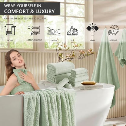 4 Piece Extra Large Bath Towel 35"x70" Oversized Bath Sheet Green Bath Towel Set for Bathroom Ultra Soft Cozy Highly Absorbent Quick Dry Bathroom Towel for Spa Gym Hotel,Shower Towel for Daily Use