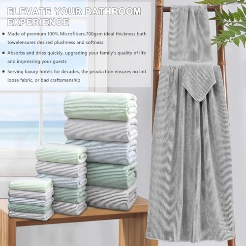 8-Piece Premium Towel Set for Bathroom|2 Oversized Large Bath Sheet,2 Hand Towels,4 Washcloths|Soft Cozy Highly Absorbent Fast Dry Microfiber Shower Towel Set for Hotel Bathroom Essentials,Grey