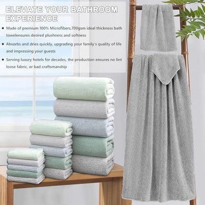 8-Piece Premium Towel Set for Bathroom|2 Oversized Large Bath Sheet,2 Hand Towels,4 Washcloths|Soft Cozy Highly Absorbent Fast Dry Microfiber Shower Towel Set for Hotel Bathroom Essentials,Grey