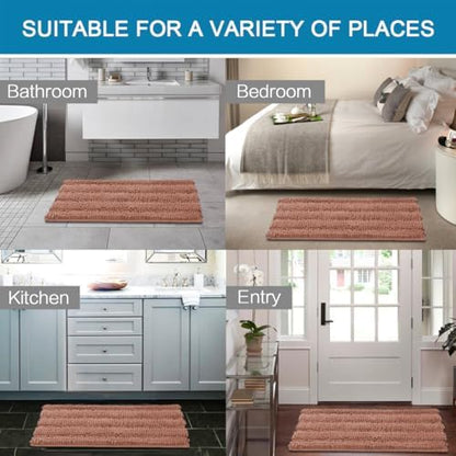 H.VERSAILTEX Bathroom Rugs Bath Rugs for Bathroom Non Slip Bath Mats Extra Thick Chenille Striped Rug 17" x 24" Absorbent Soft Shaggy Washable Dry Fast Bath Mats - Muted Clay