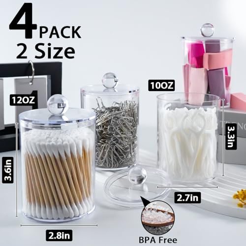 4 Pcs Acrylic Qtip Holder, Cotton Ball Holder Jars with Lids, Clear