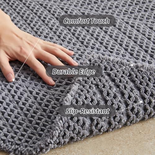 Sunfly Bath Rugs, Extra Soft Absorbent Waffle Bath Mat Quick Dry & Washable, Grey Bathroom Rug for Shower Floor with Boho Decor, 20"x30" Grey
