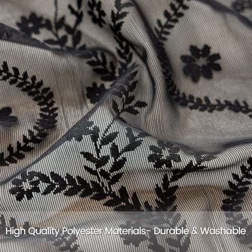 WAZZIO Black Lace Shower Curtain - Vintage Pretty Floral Sheer Shower Curtains Goth, Decorative Tassel Bath Curtains for Bathroom, 72 x 72 Inch, 1 Panel