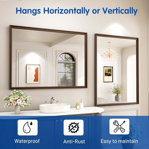 WEER Brown Bathroom Vanity Mirror 48x36 Inch