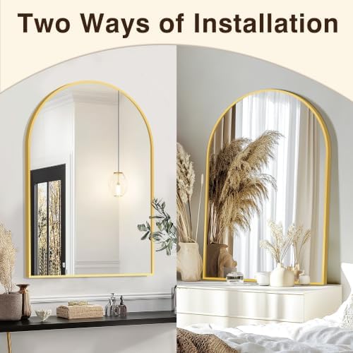 FICTOR 26" x 38" Arched Bathroom Vanity Mirror for Over Sink, Gold