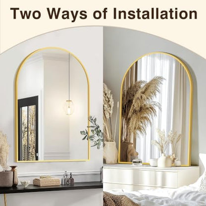 FICTOR 26" x 38" Arched Bathroom Vanity Mirror for Over Sink, Gold