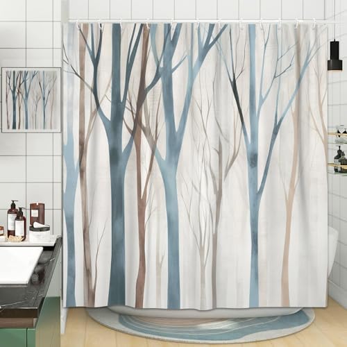 Birch Forest Abstract Shower Curtain Farmhouse Bathroom Decor 60X72 Inch