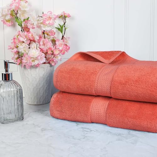 SUPERIOR Egyptian Cotton Pile Heavyweight Bath Sheet, 2 Piece Set, Coral
