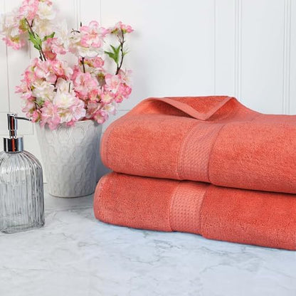 SUPERIOR Egyptian Cotton Pile Heavyweight Bath Sheet, 2 Piece Set, Coral