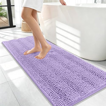 OLANLY Thick Bathroom Runner Rugs 47x17, Soft Chenille Bath Rugs, Lavender