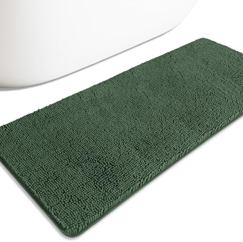 Bathroom Runner Rug 24 x 60 Inch – Extra Large Long Bath Mat | Absorbent and Washable Thick Chenille Bath Rug Non-Slip Runner Rug for Bathroom, Shower, Sink(Hunter Green)