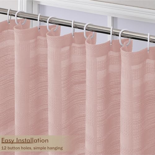 OVZME Extra Long Pink Shower Curtain 96 Inch Long, Boho Linen Textured Soft Fabric Heavy Duty Cloth Bathroom Shower Curtain with Tassel, Tall Farmhouse Luxury Bath Decor, 72Wx96L Inches