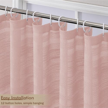 OVZME Extra Long Pink Shower Curtain 96 Inch Long, Boho Linen Textured Soft Fabric Heavy Duty Cloth Bathroom Shower Curtain with Tassel, Tall Farmhouse Luxury Bath Decor, 72Wx96L Inches