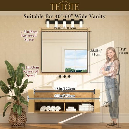 TETOTE Brushed Gold Vanity Mirror for Bathroom 40" x 36" Brushed Brass Rectangle Beveled Framed Bathroom Wall Mirror for Over Sink, Tempered Glass, Modern Farmhouse Bedroom, Entryway, Living Room