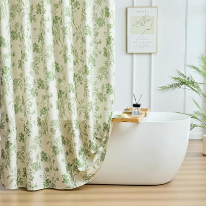 Warmstar Farmhouse Shower Curtain,Green Floral Shower Curtain for Bathroom Linen Look Vintage Shower Curtain with Weighted Hem,72" W x 84" L