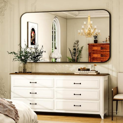 Easly 30 x 48 Inch Bathroom Mirror, Rounded Rectangular Vanity Mirror for Wall, Modern Mirror for Room Decor, Black Framed Wall-Mounted Mirrors for Home Decor, Hangs Horizontally or Vertically