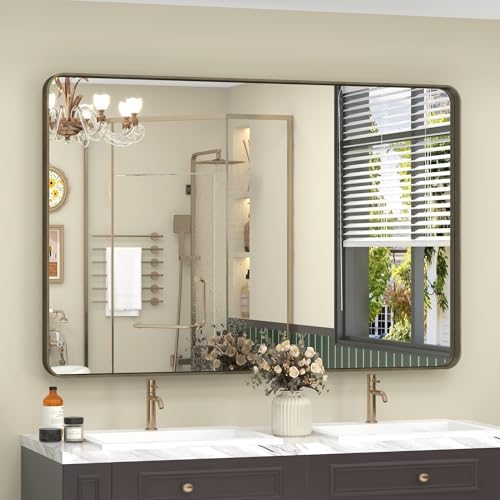 48x30 Inch Brushed Bronze Bathroom Mirror for Wall,