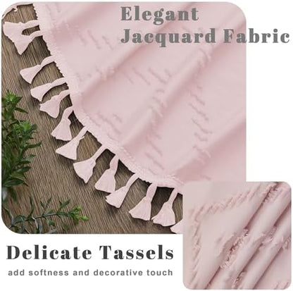 OWENIE Boho Shower Curtain, Blush Pink Fabric Cloth Shower Curtains Farmhouse Tufted Chevron Striped Textured with Tassel for Bathroom, Soft Hotel Style Modern Minimalist, Machine Washable, 72x72