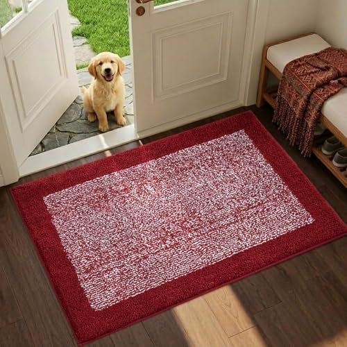 36x24 Large Bathroom Rugs Non Slip Washable, Soft Absorbent Bath Mat Red