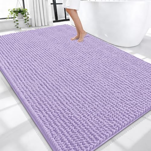 OLANLY Thick Chenille Large Bathroom Rugs Mats 70x46, Lavender