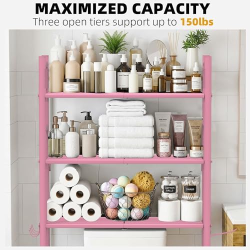 GloTika 3-Tier Over Toilet Storage, Anti-Tilt, 64" H, Pink
