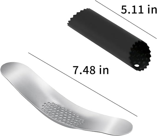 Garlic Press 430 Stainless Steel Garlic Rocker Mincer Bonus Food Grade with Silicone Peeler Garlic (Black)