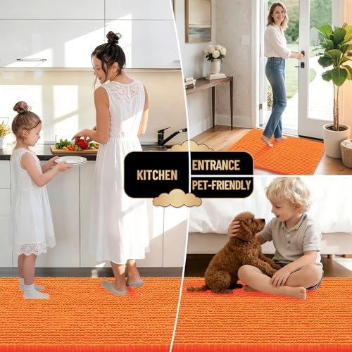 OLANLY Thick Chenille Small Bathroom Rugs 24x16, Absorbent Bath Mat, Orange