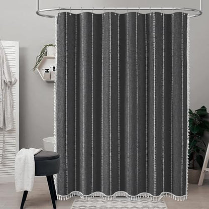 BTTN 72x84 Long Farmhouse Linen Heavy Duty Shower Curtain, Charcoal Grey