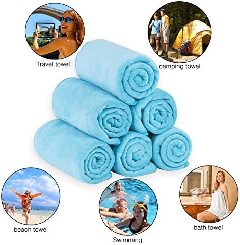JML Microfiber Bath Towels Set, 27" x 55", 6 Pack, Sky Blue