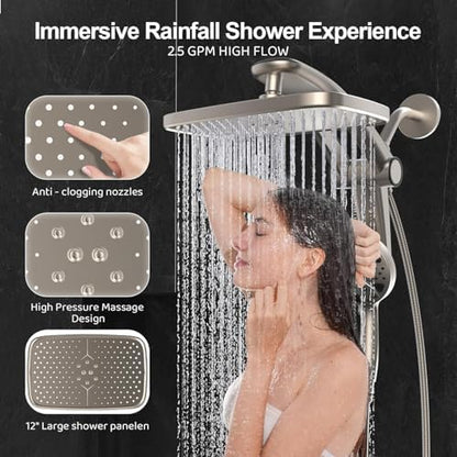 12-Inch High Pressure Rain Shower Head with Handheld Spray Combo, Magnetic
