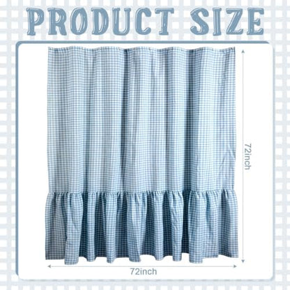HunnmingRe Ruffle Hem Gingham Shower Curtain Light Blue