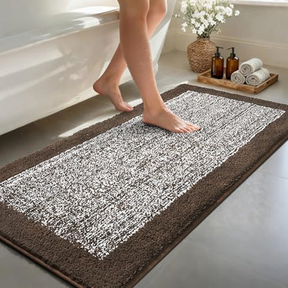 60x24 Long Bathroom Rugs Non Slip Washable, Soft Absorbent Bath Mat Brown