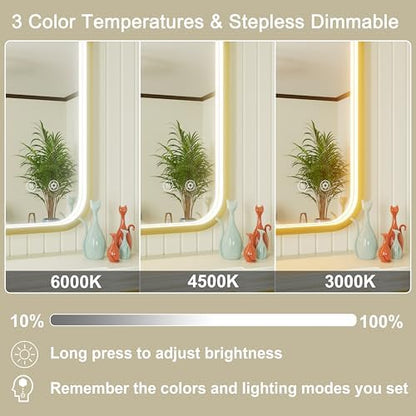 30"x30" Gold LED Bathroom Mirror with Lights,3000K/4500K/6000K