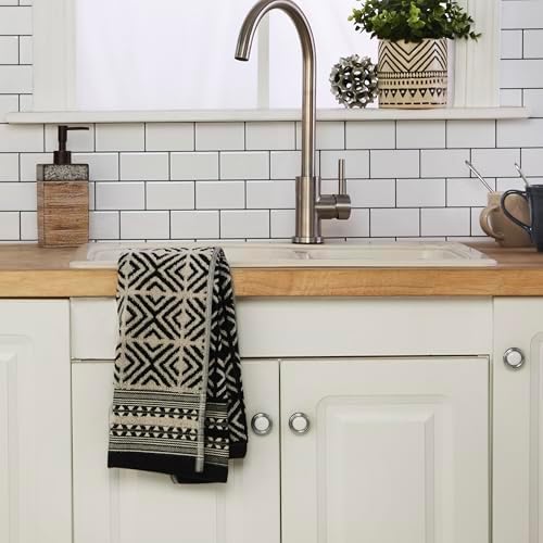 SKL Home Diamond Grid Bath Towel, Premium 100% Cotton, Black