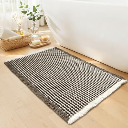 Waffle Bath Mat, Boho Bathroom Rugs Non Slip Washable, 24" x 36"